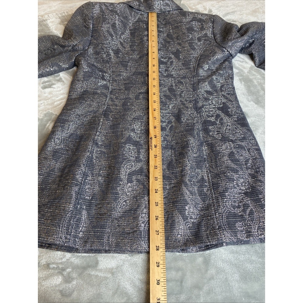 Additions by Chico's Jacket Gray Silver Metallic Floral Blazer Long Size 0 XS - Picture 10 of 10